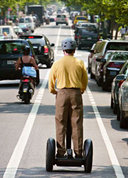 Man riding in bike lane